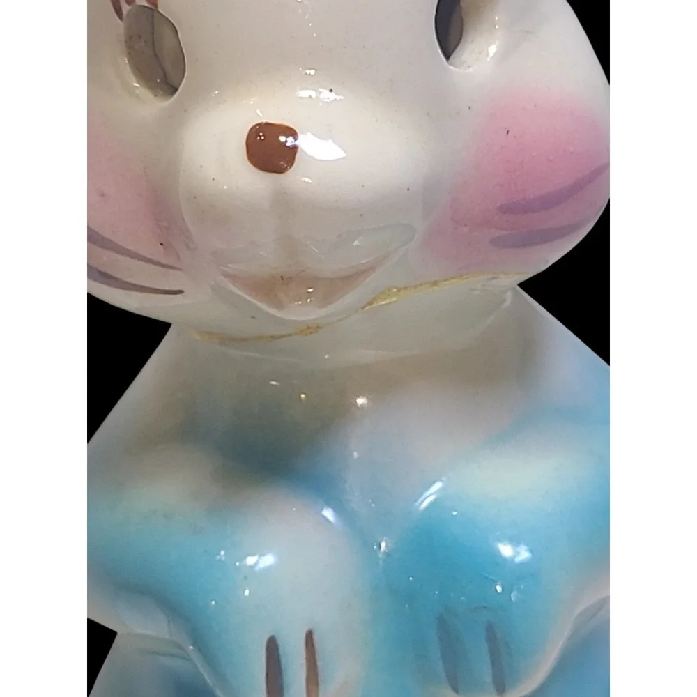 Vintage Porcelain Bunny Rabbit TV Lamp Blue White Light‎ Easter Spring Decor